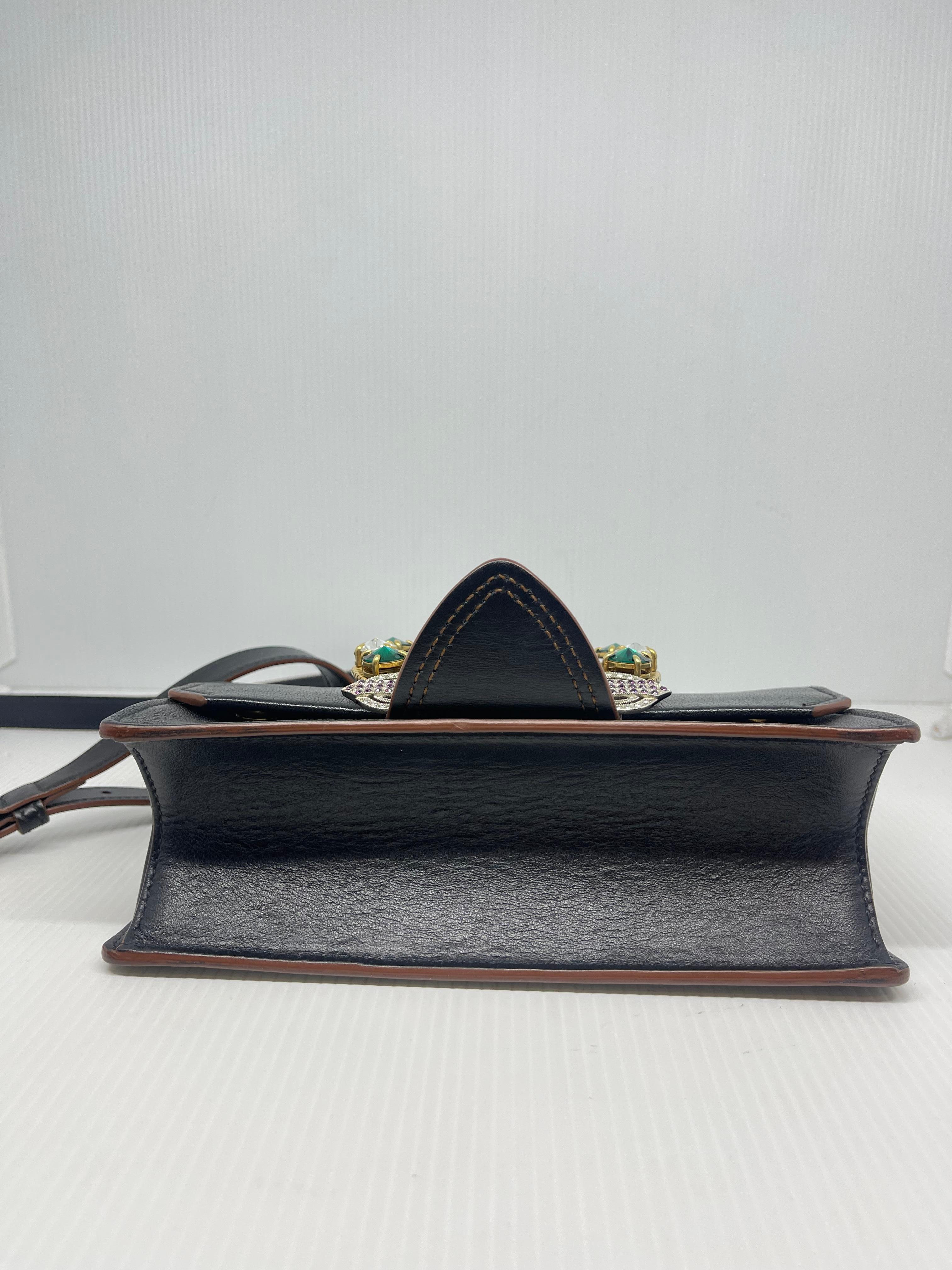 Miu Miu Black Leather Embellished Jewel Madras Crossbody Bag For Sale 5