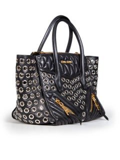 Miu Miu Black Leather Eyelets Biker Tote