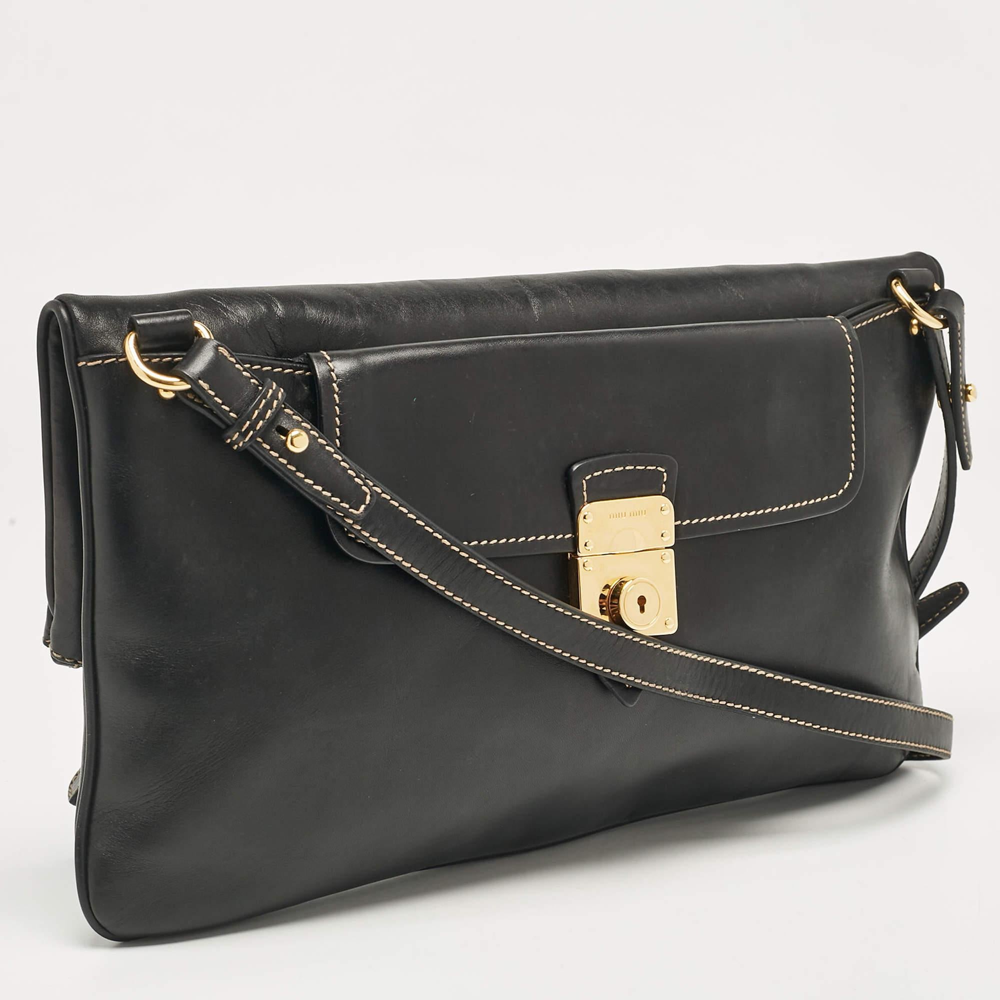 Miu Miu Black Leather Fold Over Shoulder Bag In Fair Condition In Dubai, Al Qouz 2