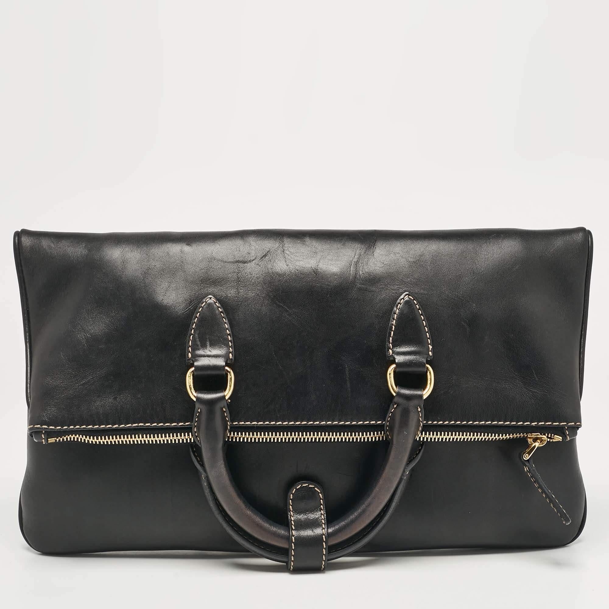Women's Miu Miu Black Leather Fold Over Shoulder Bag