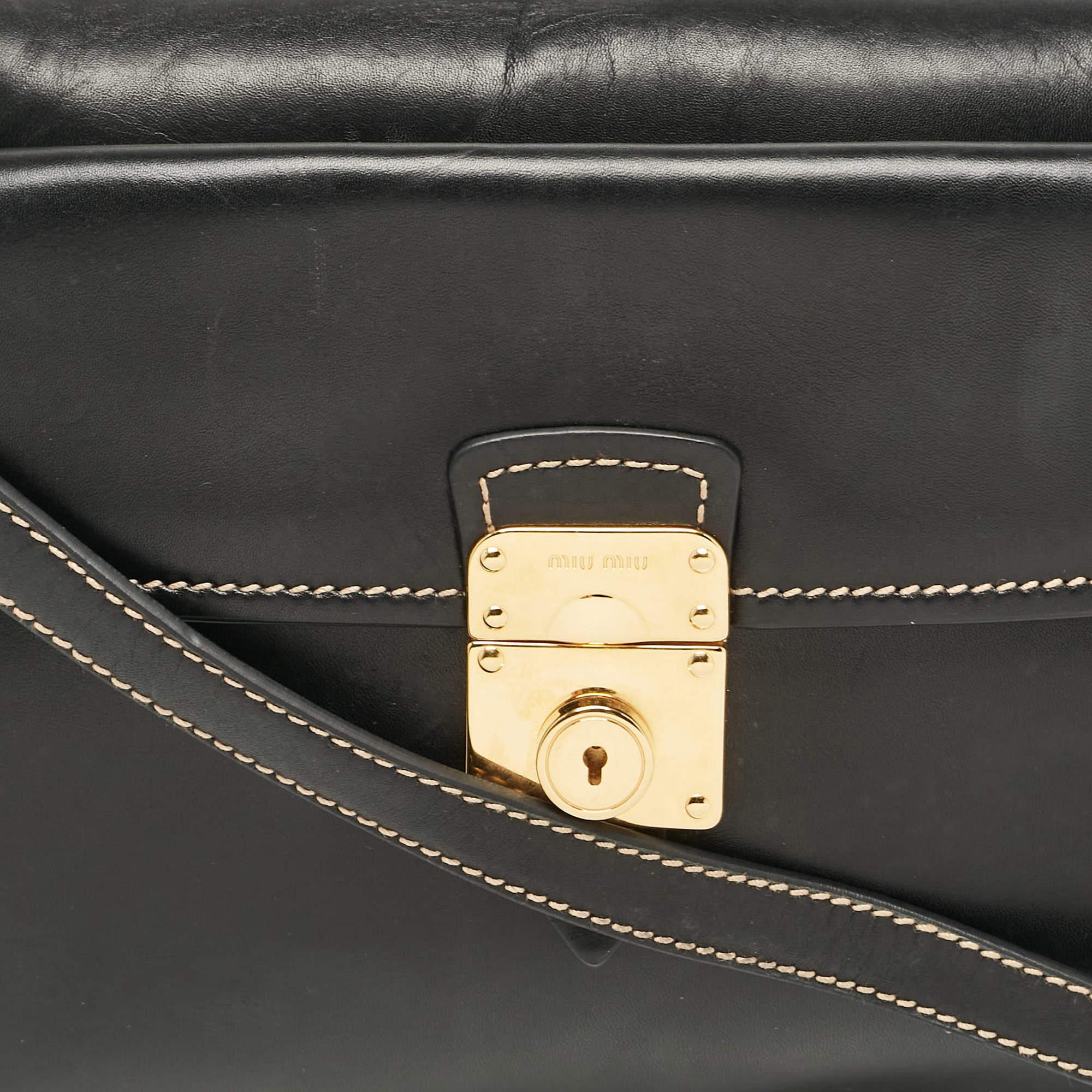 Miu Miu Black Leather Fold Over Shoulder Bag 1