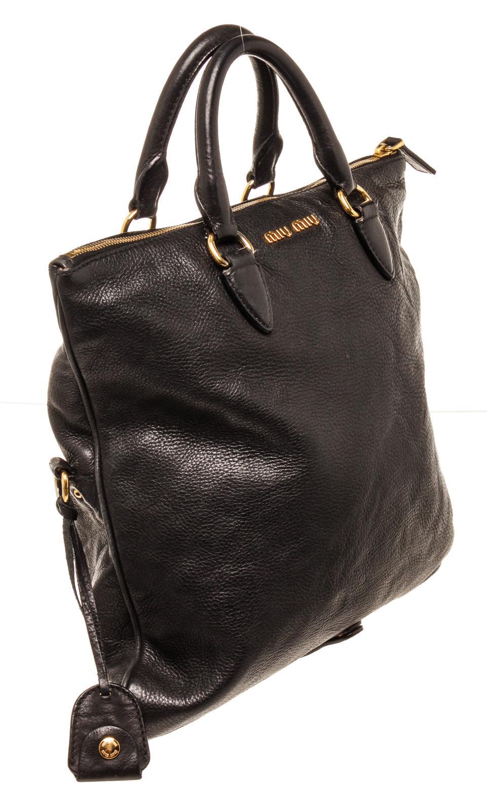 Miu Miu Black Leather Fold Over Shoulder Bag with leather In Good Condition For Sale In Irvine, CA