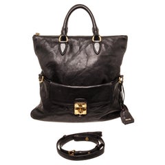 Miu Miu Black Leather Fold Over Shoulder Bag with leather