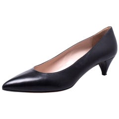 Miu Miu Black Leather Kitten Heel Pumps Size 38