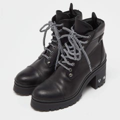 Miu Miu Black Leather Lace Up Combat Boots Size 37.5