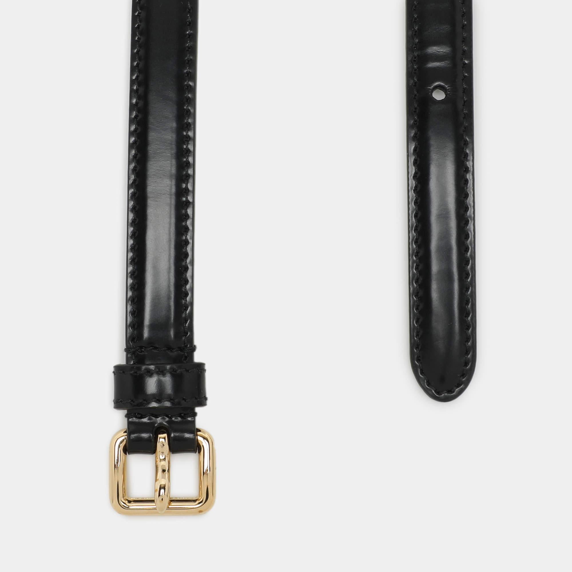 Miu Miu Black Leather Logo Chain Link Waist Belt 85CM In New Condition In Dubai, Al Qouz 2