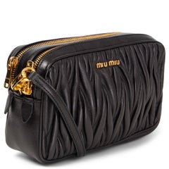 MIU MIU black leather MATELASSE DOUBLE ZIP CAMERA Crossbody Bag