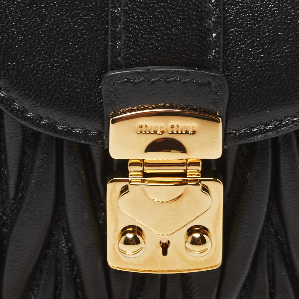 Women's Miu Miu Black Leather Matelassé Leather Mini Crossbody Bag