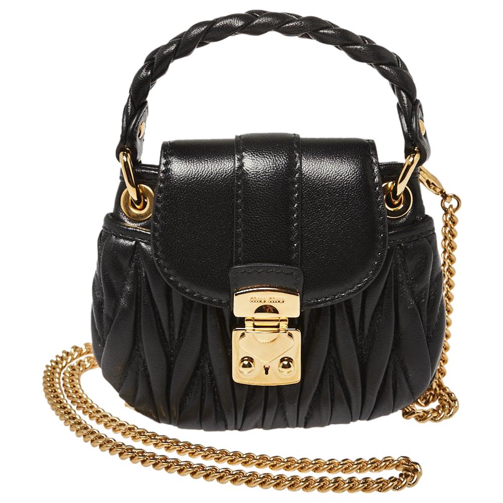 Miu Miu Black Leather Matelassé Leather Mini Crossbody Bag