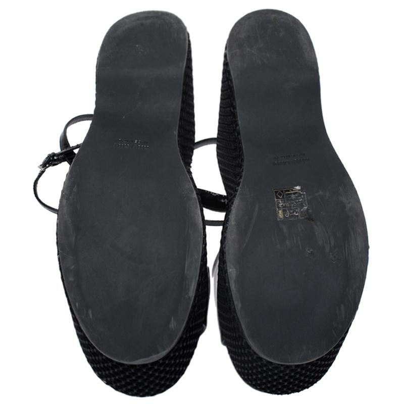 Women's Miu Miu Black Leather Mesh Wedge Paltform Ankle Strap Sandals Size 38