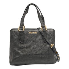 Miu Miu Black Leather Middle Zip Tote