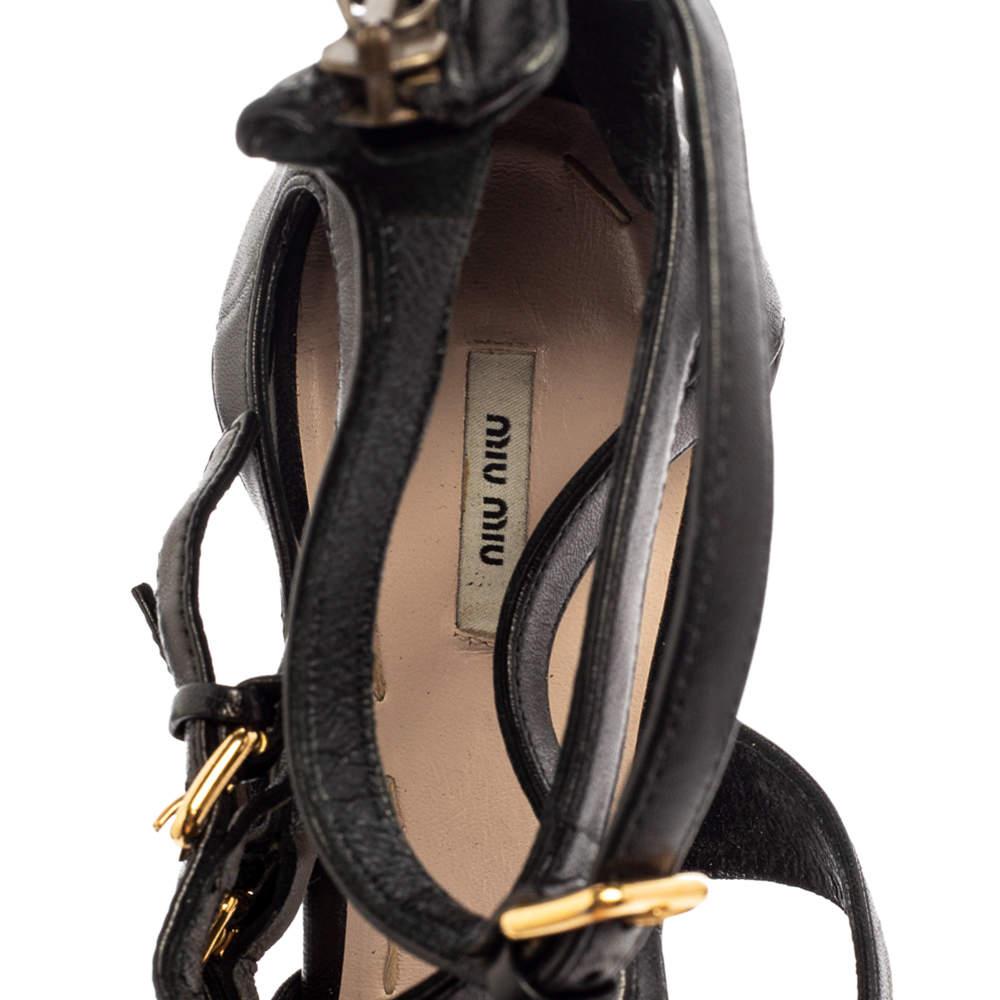 Miu Miu Black Leather Multi Strap Platform Sandals Size 40.5 3