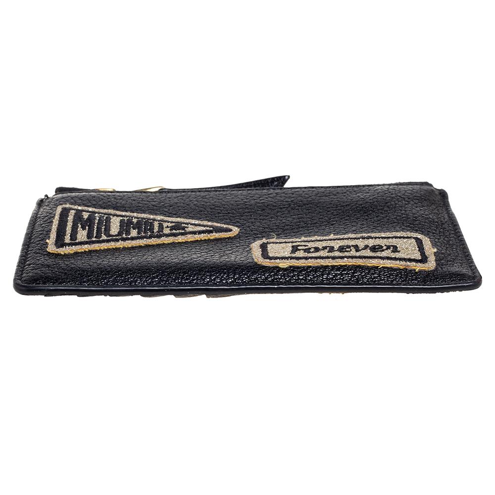 Miu Miu Black Leather Patch Zip Card Case 5