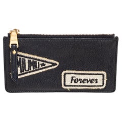 Miu Miu Black Leather Patch Zip Card Case