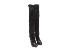 Miu Miu Black Leather Platform Knee-High Boots