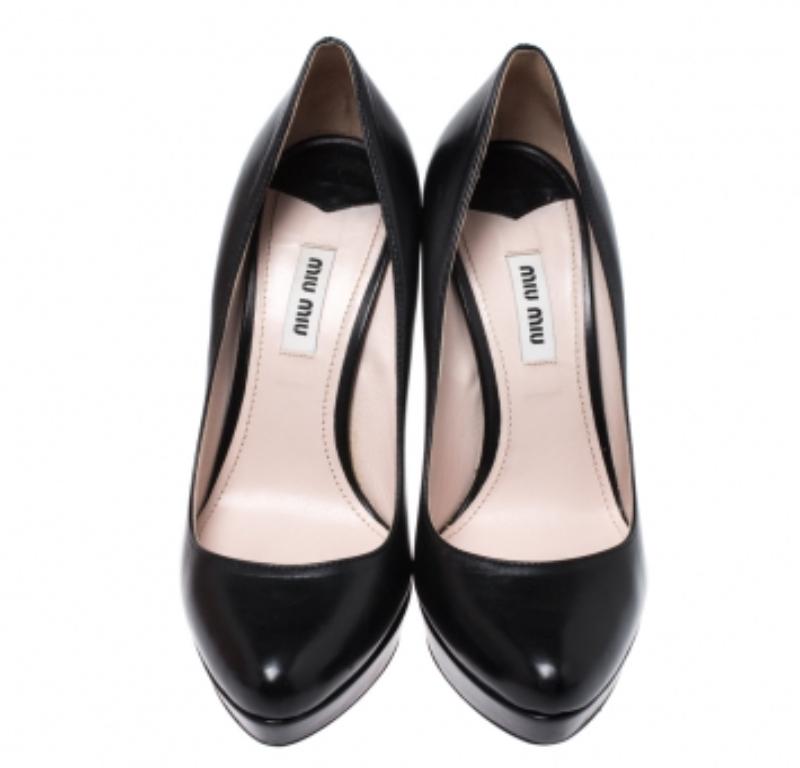 Miu Miu Schwarz Leder Plateau Pumps Größe 38 Damen im Angebot