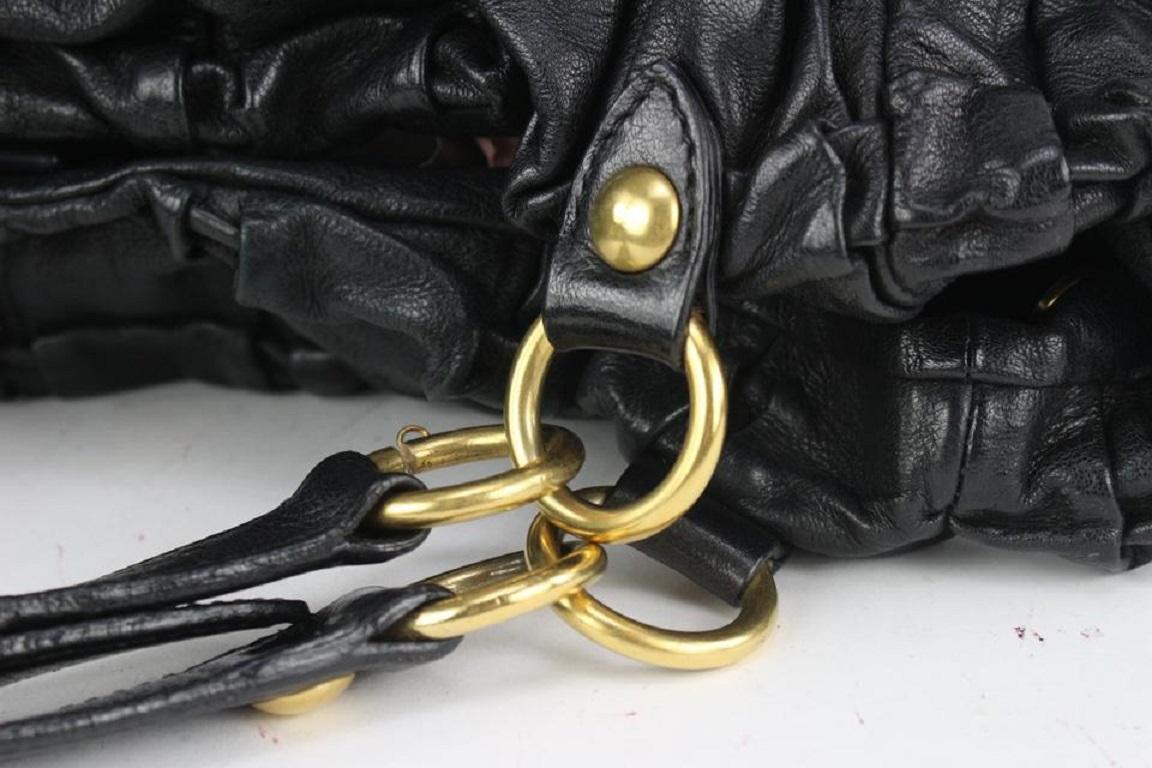 Miu Miu Black Leather Quilted Ruffle Hobo Bag 44miu722 For Sale 4