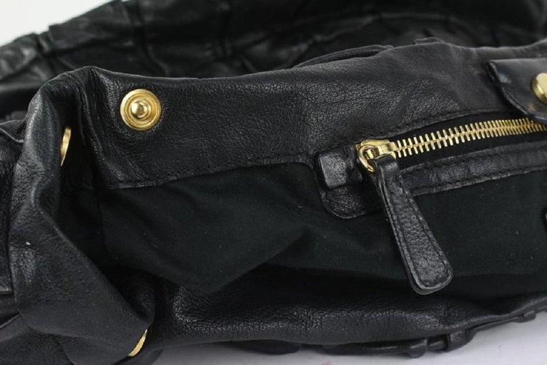 Miu Miu Black Leather Quilted Ruffle Hobo Bag 44miu722 For Sale at 1stDibs