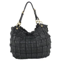 Used Miu Miu Black Leather Quilted Ruffle Hobo Bag 44miu722