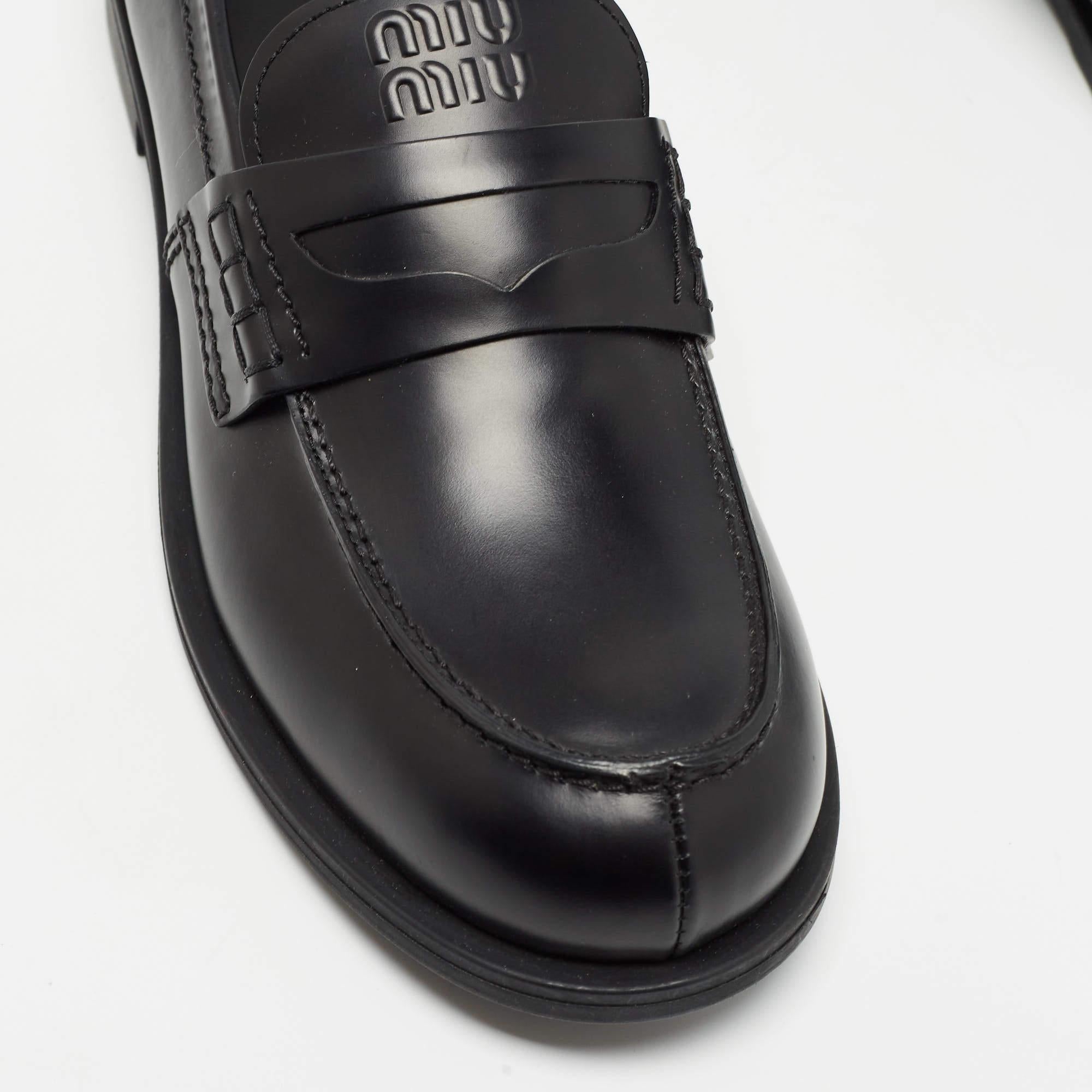 Miu Miu Black Leather Slip On Loafers Size 39.5 For Sale 3
