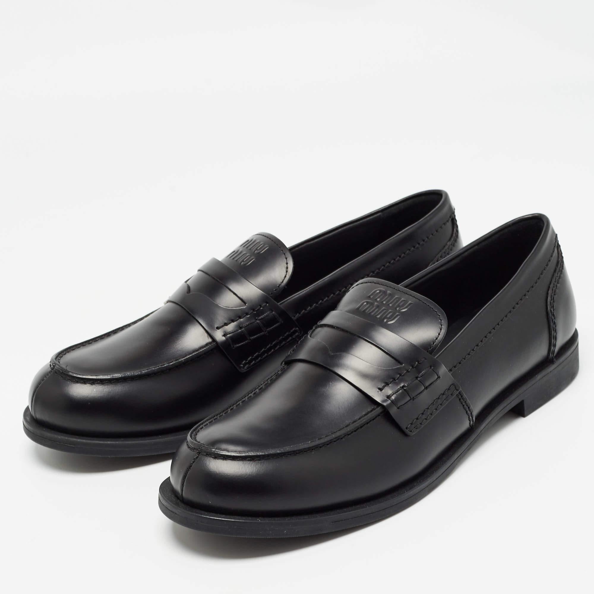 Miu Miu Black Leather Slip On Loafers Size 39.5 For Sale 4