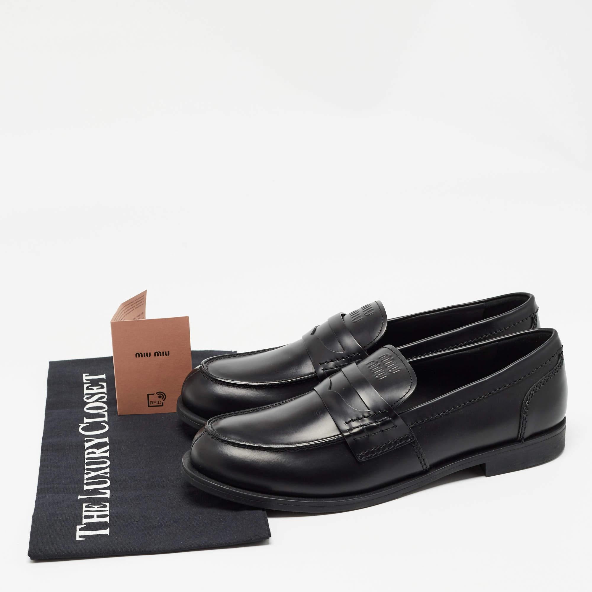 Miu Miu Black Leather Slip On Loafers Size 39.5 For Sale 5