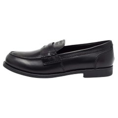 Used Miu Miu Black Leather Slip On Loafers Size 39.5