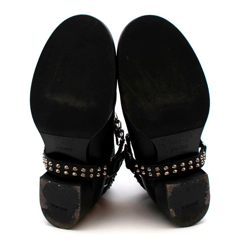 Women's or Men's Miu Miu Black Leather Studded Chain Trim Boots - Size 39.5