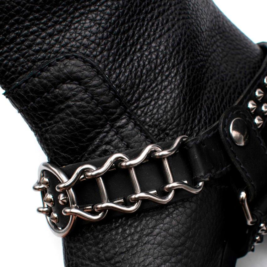 Miu Miu Black Leather Studded Chain Trim Boots - Size 39.5 2