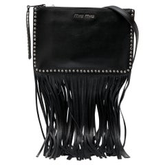 Miu Miu Black Leather Studded Fringe Crossbody Bag