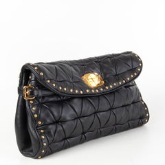 MIU MIU black leather STUDDED MATELASSE QUILTED Clutch Bag