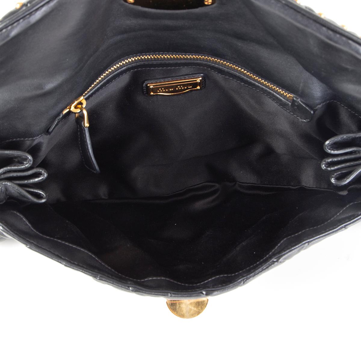 Women's MIU MIU black leather STUDDED MATELASSE QUILTED Clutch Bag For Sale