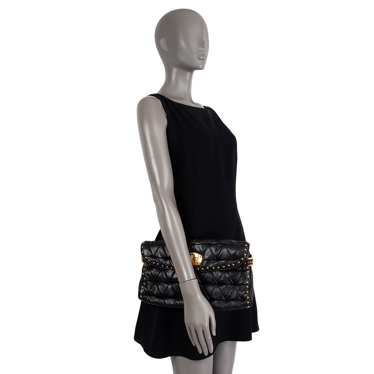 MIU MIU black leather STUDDED MATELASSE QUILTED Clutch Bag For Sale 2