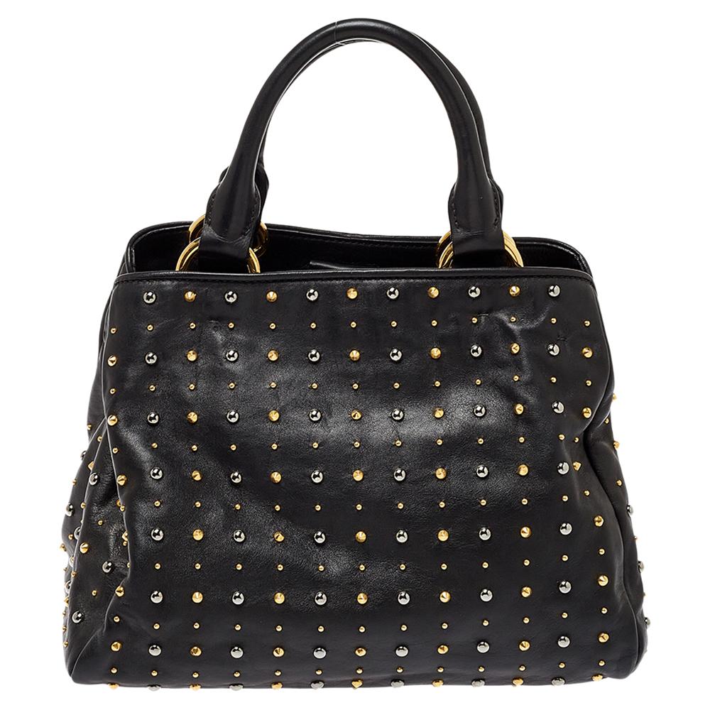 Women's Miu Miu Black Leather Studded Satchel