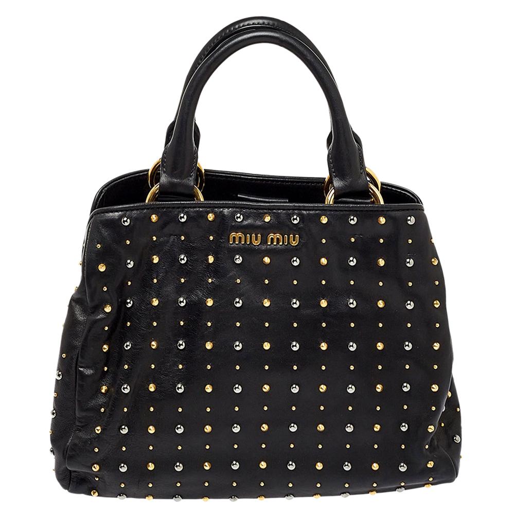 Miu Miu Black Leather Studded Satchel