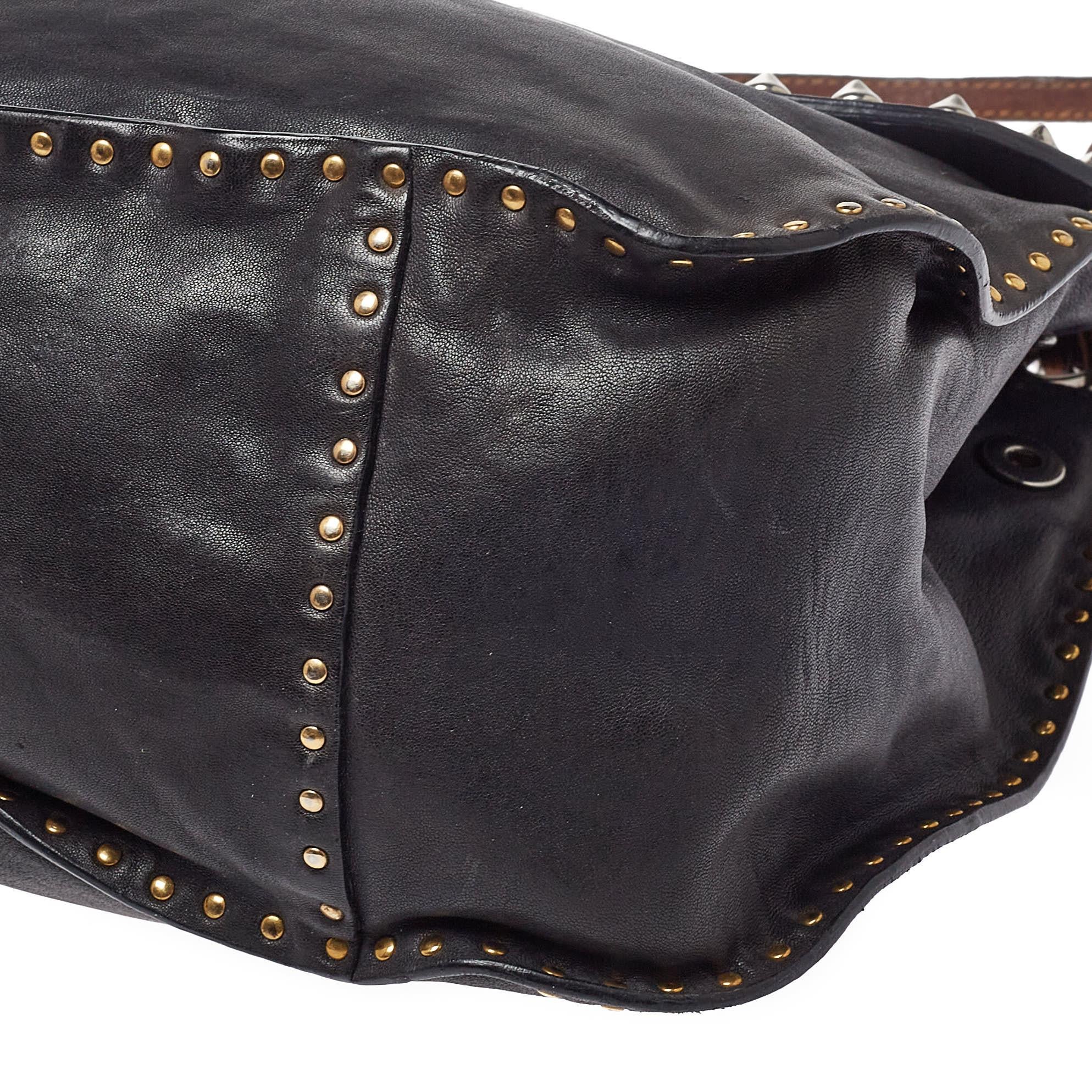 Miu Miu Black Leather Studded Shoulder Bag 2