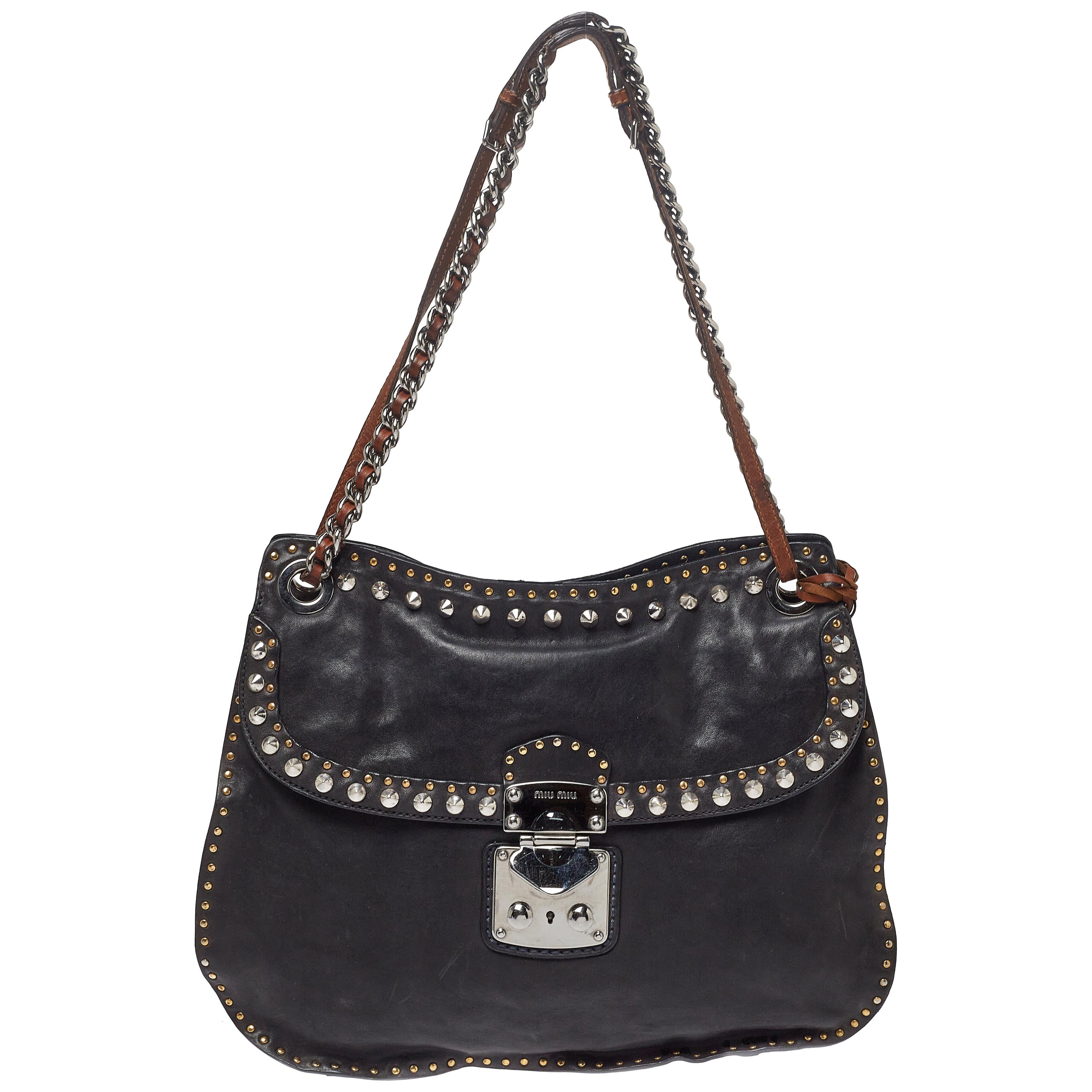Miu Miu Black Leather Studded Shoulder Bag For Sale at 1stDibs | miu miu  studded leather bag, miu miu leather studded bag, miu miu studded bag