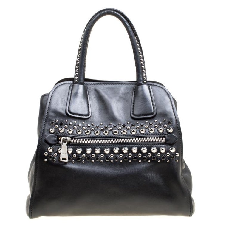 Miu Miu Black Leather Studded Tote For Sale at 1stDibs