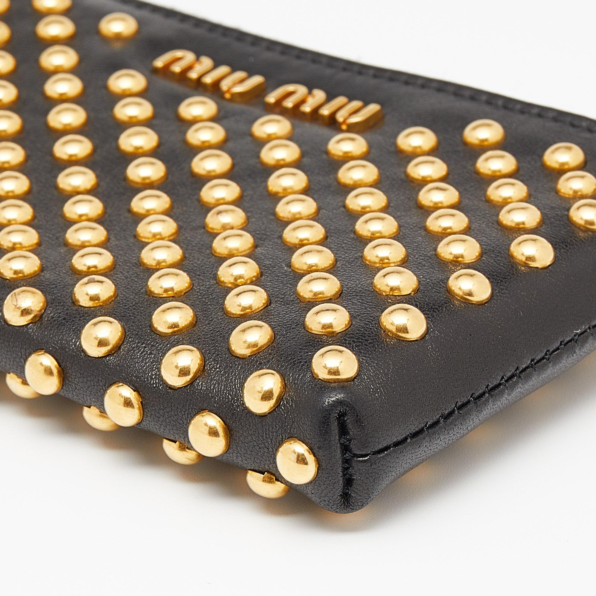 Miu Miu Black Leather Studded Zip Around Wallet 1