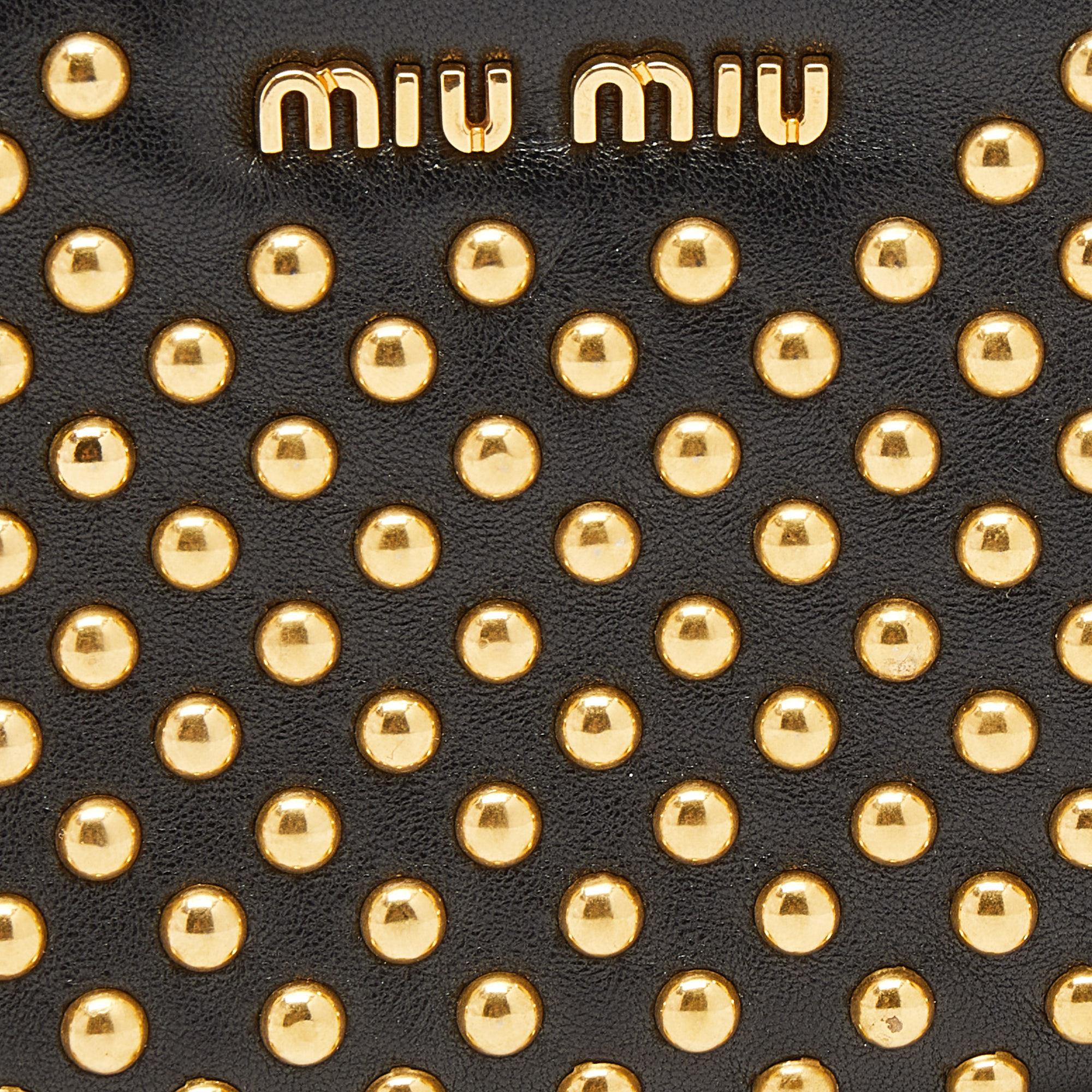 Miu Miu Black Leather Studded Zip Around Wallet 2