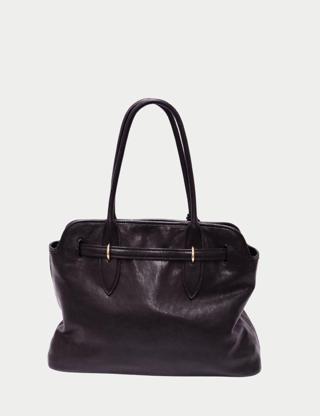 Miu Miu Black Leather Tote Bag with Gold Hardware Negro