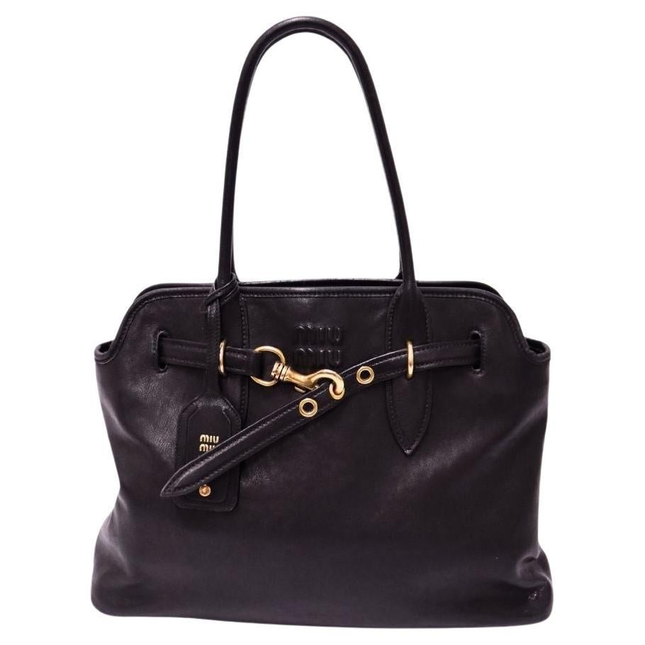 Miu Miu Black Leather Tote Bag with Gold Hardware