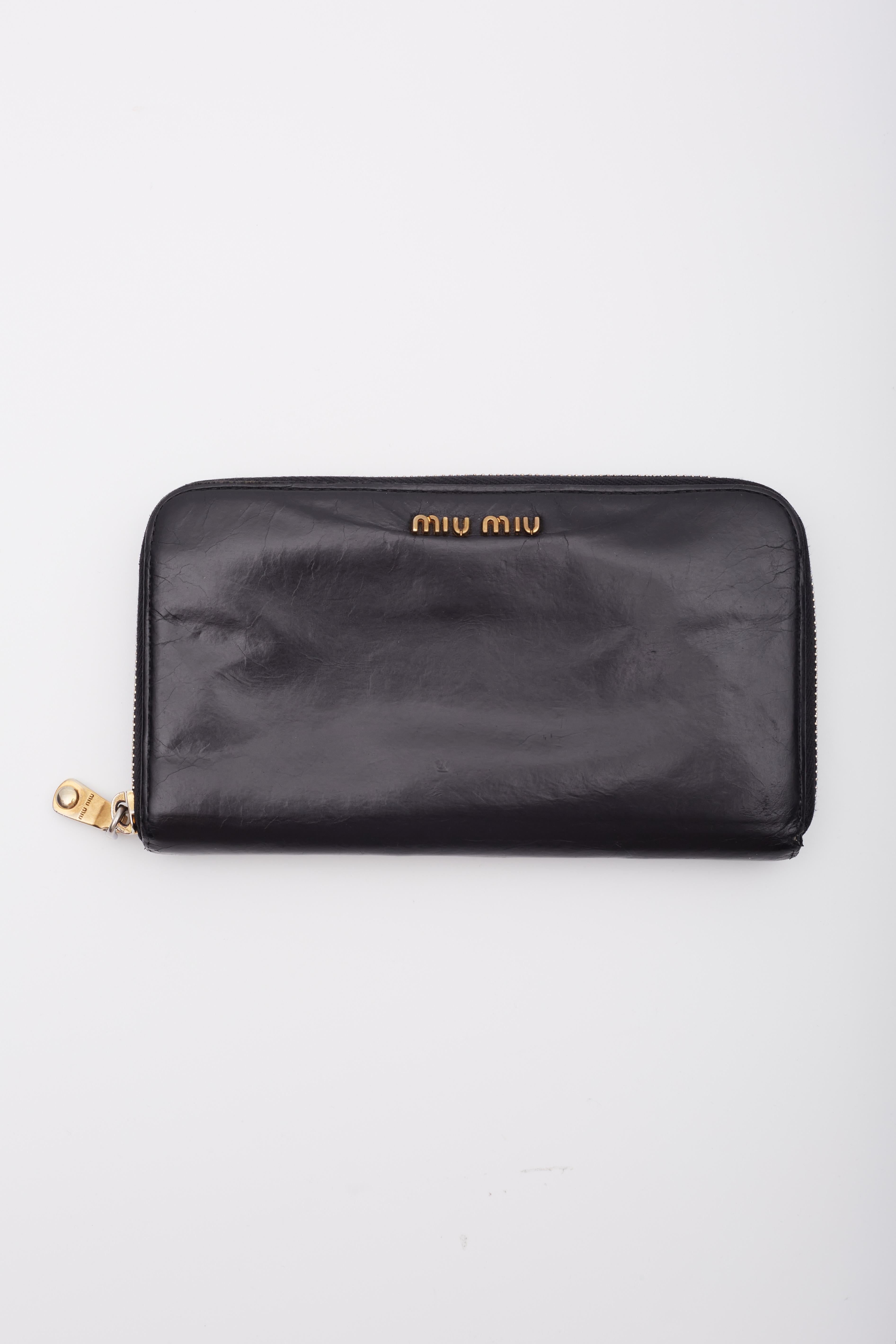 Miu Miu Black Leather Zip Around Wallet 2