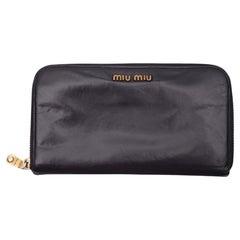 Miu Miu Black Leather Zip Around Wallet