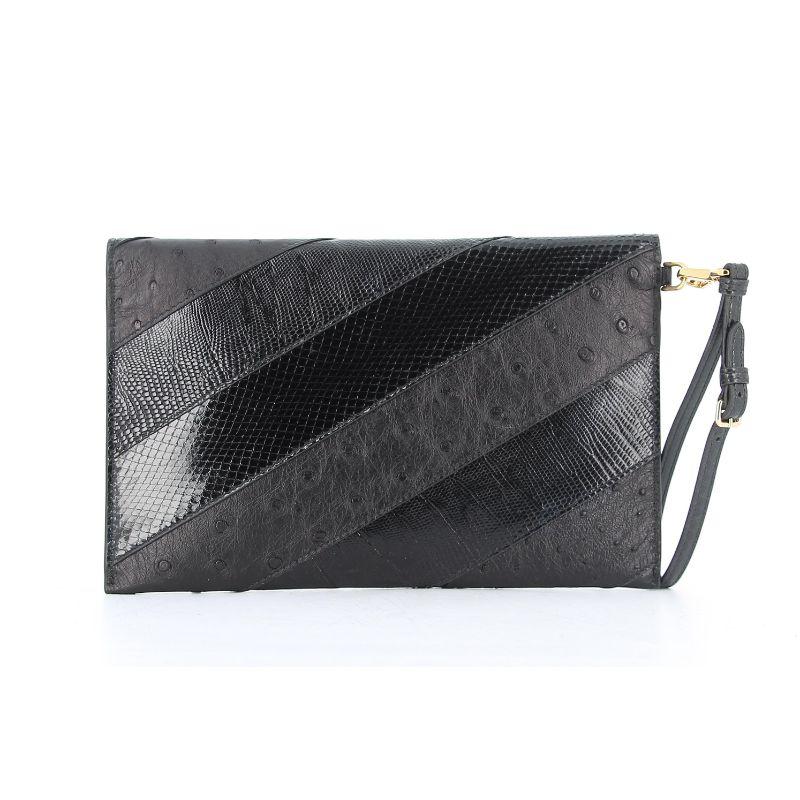 Women's Miu Miu Black Lezard/Ostricth Clutch