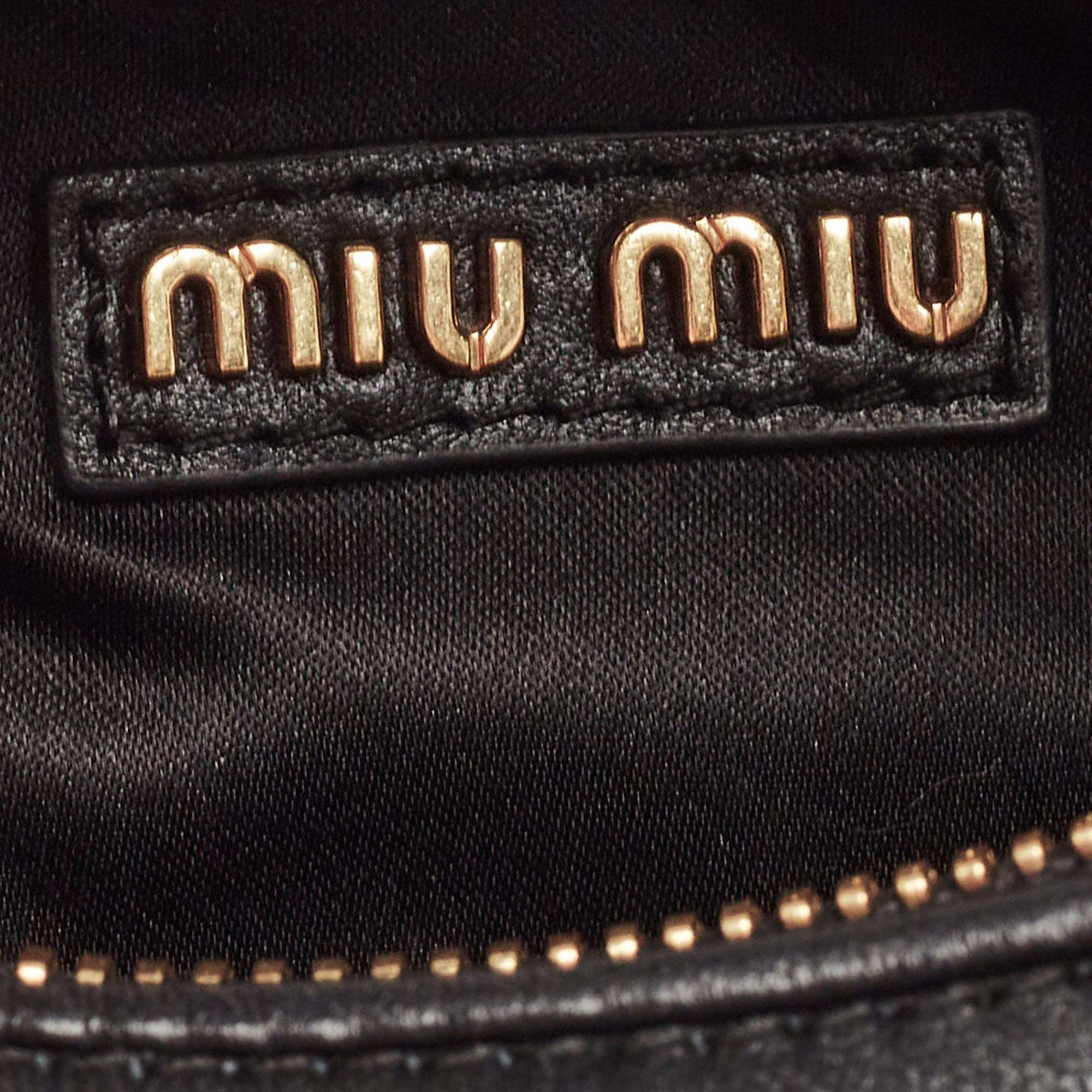 Miu Miu Black Logo Plaque Leather Hobo 2