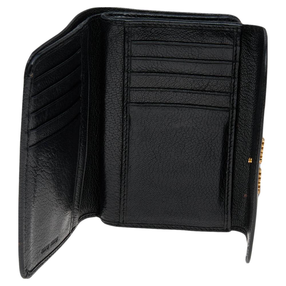 Miu Miu Black Madras Leather Compact Wallet 1