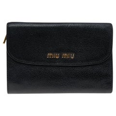 Miu - Portefeuille compact en cuir de Madras noir