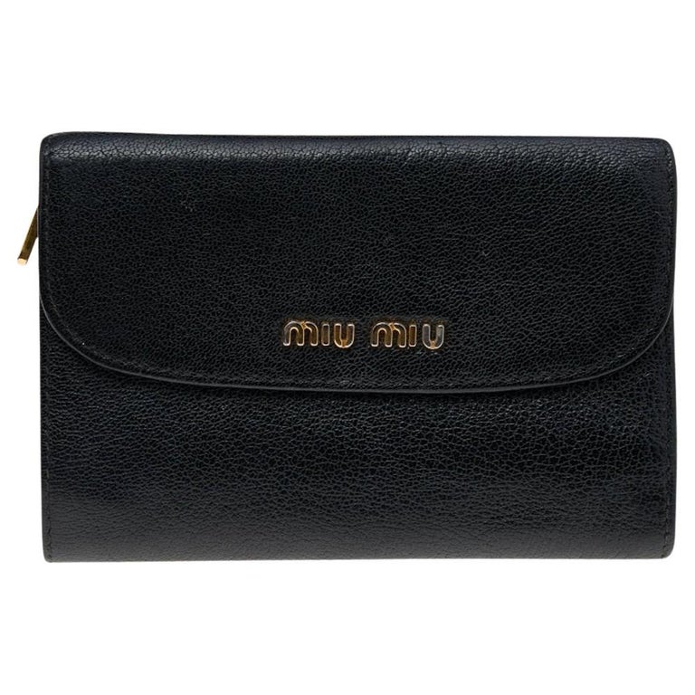 Miu Miu Black Madras Leather Compact Wallet at 1stDibs