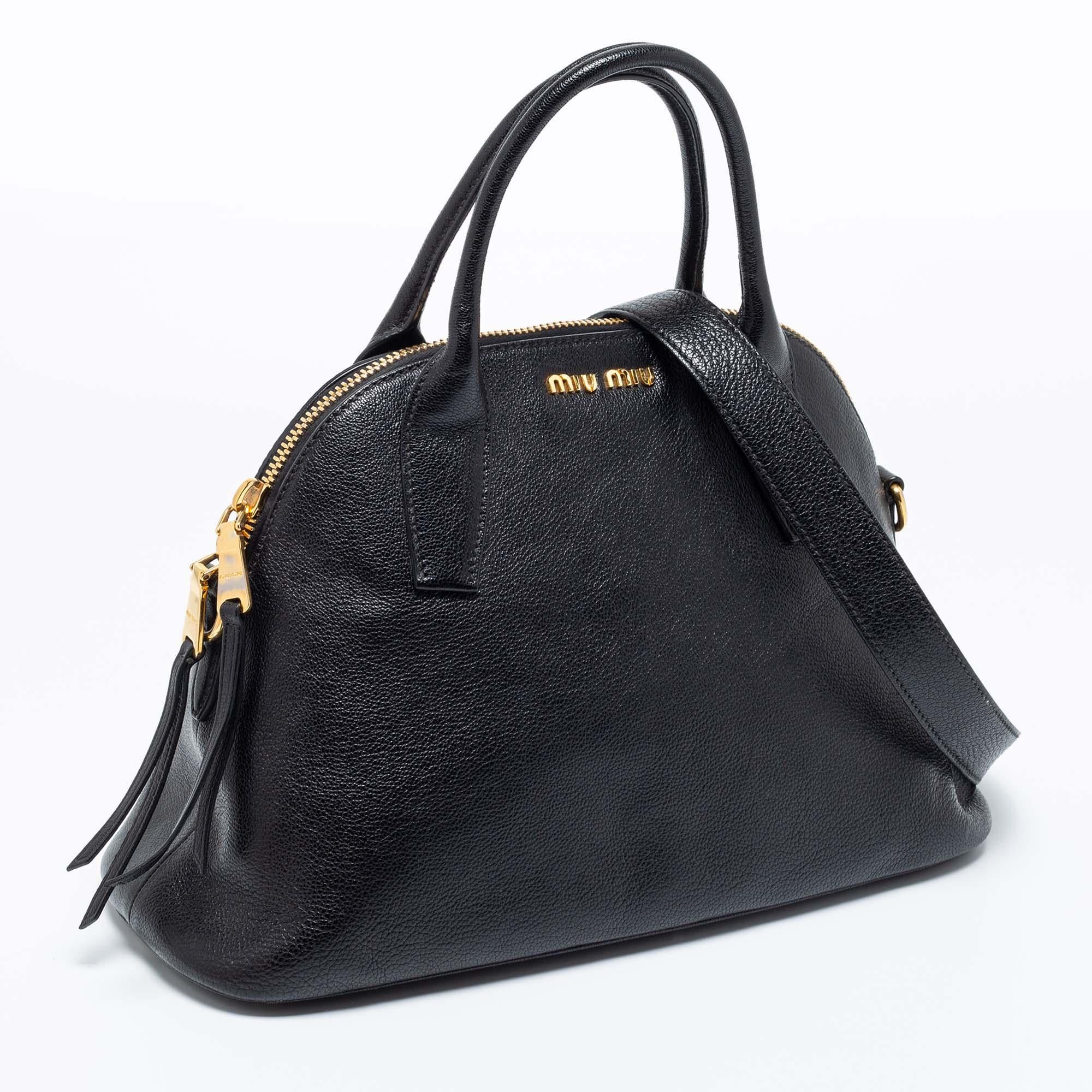 Miu Miu Black Madras Leather Dome Satchel 4